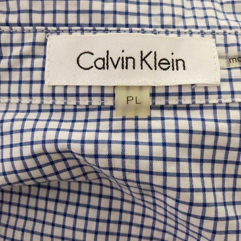 Calvin Klein Blue/White Check Button Down Petite L - Picture 5 of 6